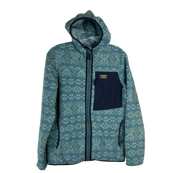 L.L. Bean Womens Fleece Full Zip Jacket Size Small Blue Hood Chest Pocket - Picture 1 of 6